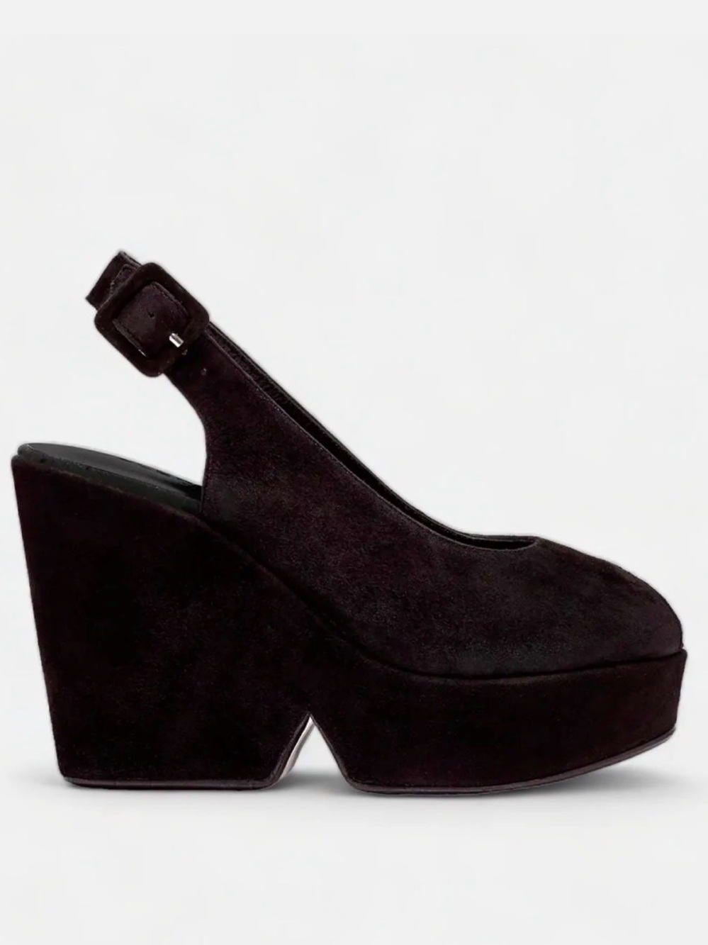 Robert Clergerie Dylan Black Suede Block Wedge Sandal High Heels 7.5